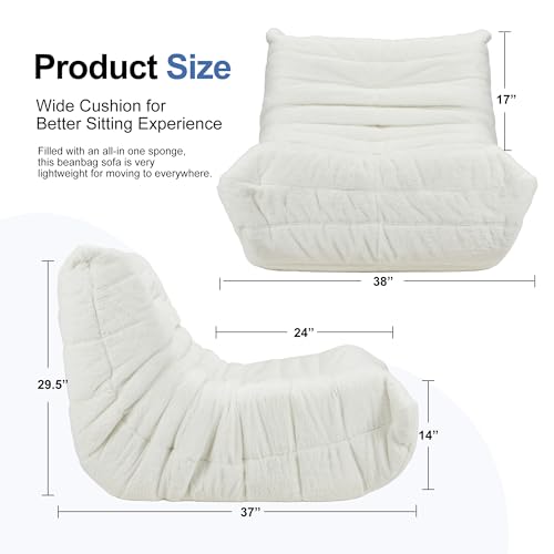 Bean Bag Chairs for Adults Giant Bean Bag Chair Memory Foam BeanBag Chair Big Bean Bag Sofa with Filler Faux Fur Fireside Beanbags Lazy Sofa for