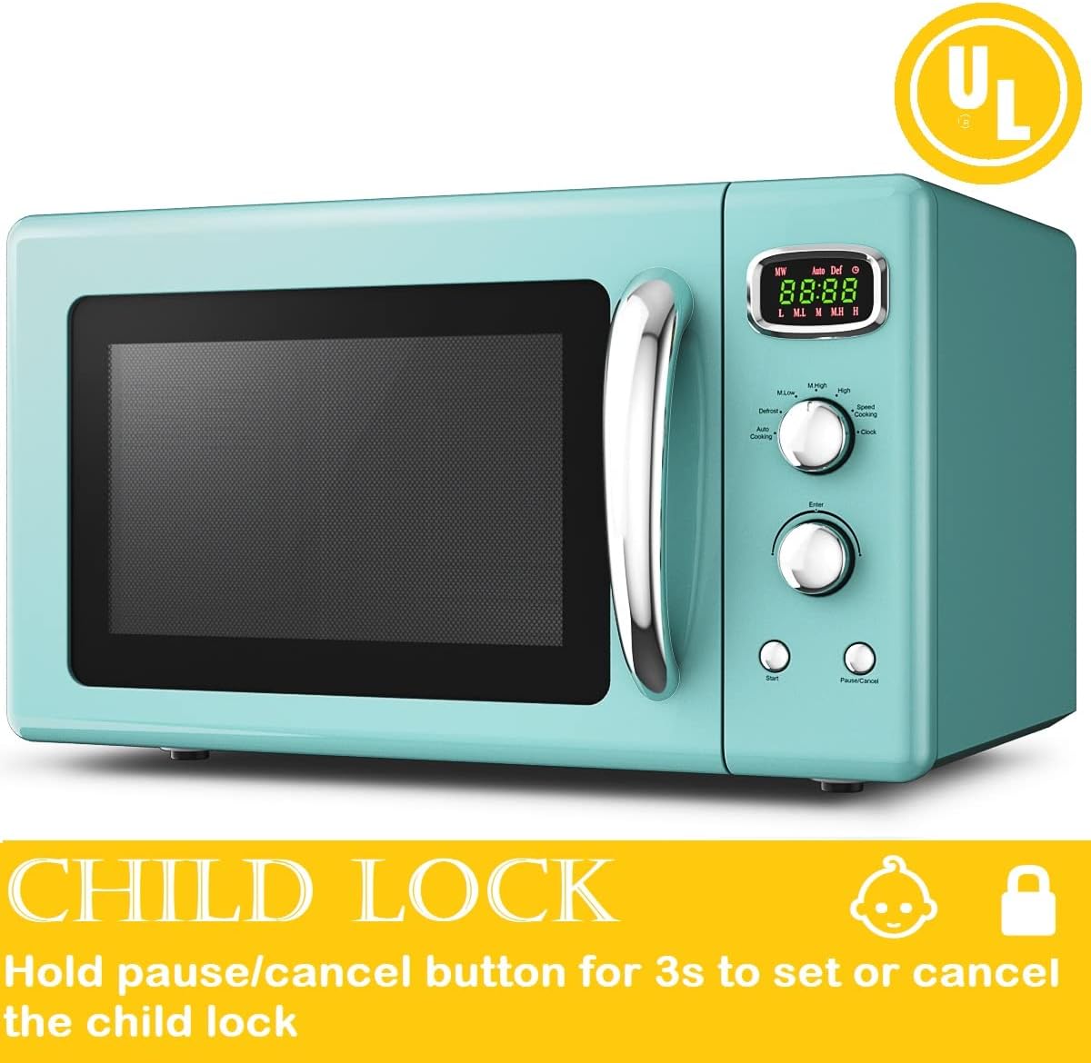 Retro Microwave Oven, SIMOE Compact Countertop Microwave 0.9 cu.ft. 900 W, Defrost & Auto Cooking Function, LED Display