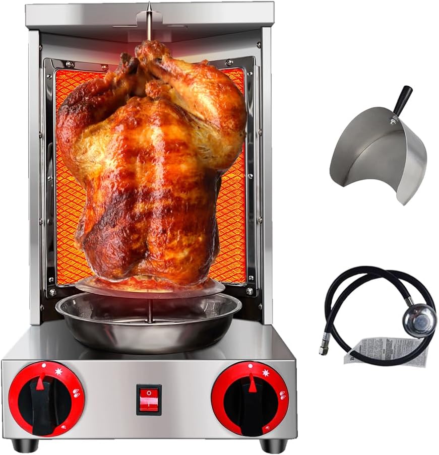 Li Zhen Shawarma Machine Gas Vertical Doner Kebab Machine Shawarma grill Vertical Rotisserie Machine Propane Vertical Broiler with 2 Burner and Meat