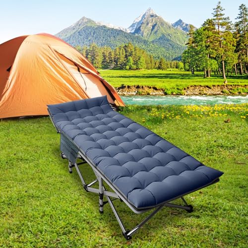 DoCred Folding Camping Cot with Mattress, 2 Pack Heavy Duty Folding Cot for Adults, Portable Sleeping Cot Bed Adults Outdoor Bed with Carry Bag