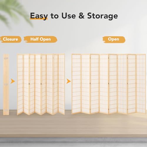 JOSTYLE Room Divider Wall Shoji Screen, 6 Panel Folding Privacy Screen for Room Separation, Japanese Wood Room Divider, 5.9 Ft, Natural