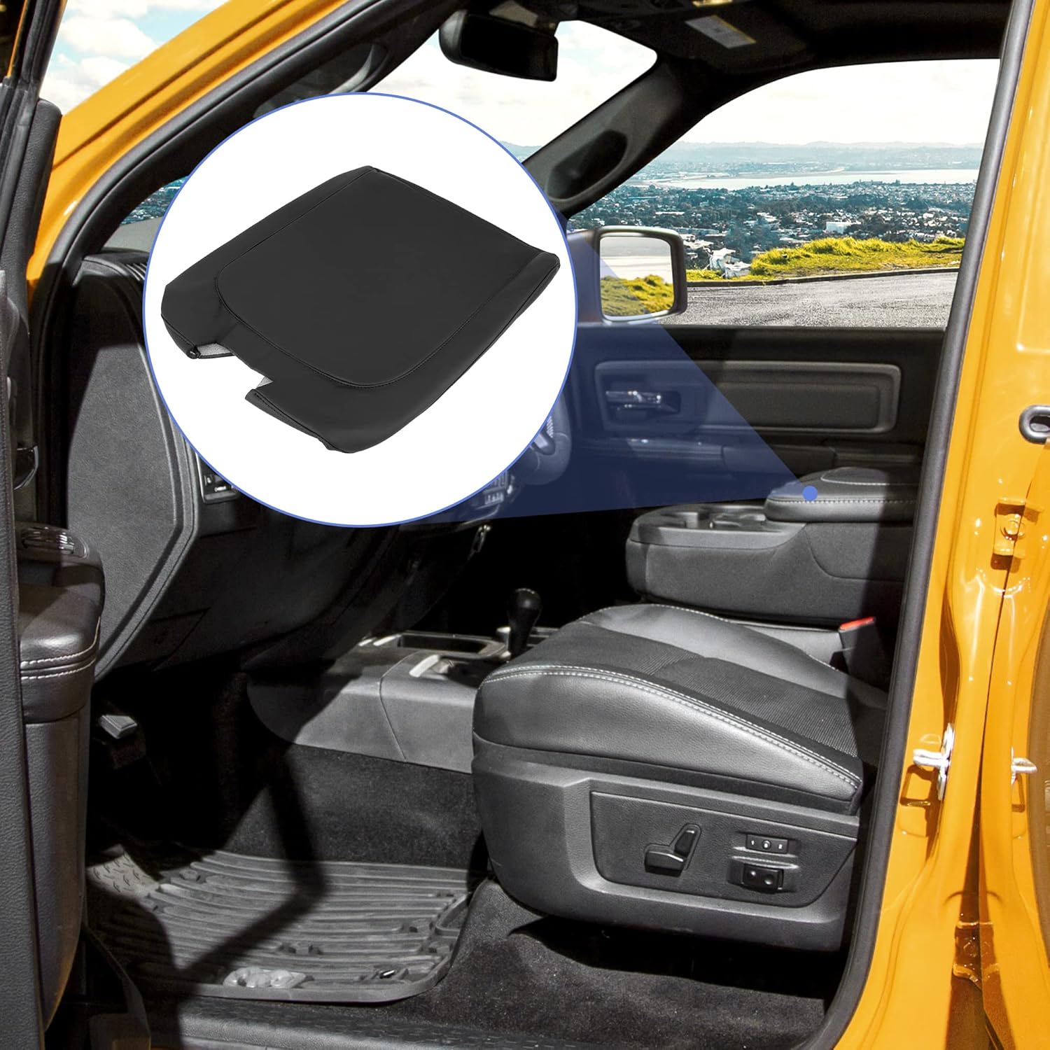 X AUTOHAUX Car Center Console Lid Armrest Seat Box Cover Protector Replacement Microfiber Leather for Dodge for Ram 1500 2500 3500 2009-2017 Black