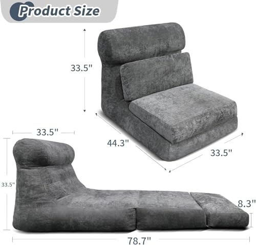 Folding Sofa Bed, Floor Couch for Adults Chair Bed, Convertible Sleeper Chair with Back Support Washable Cover