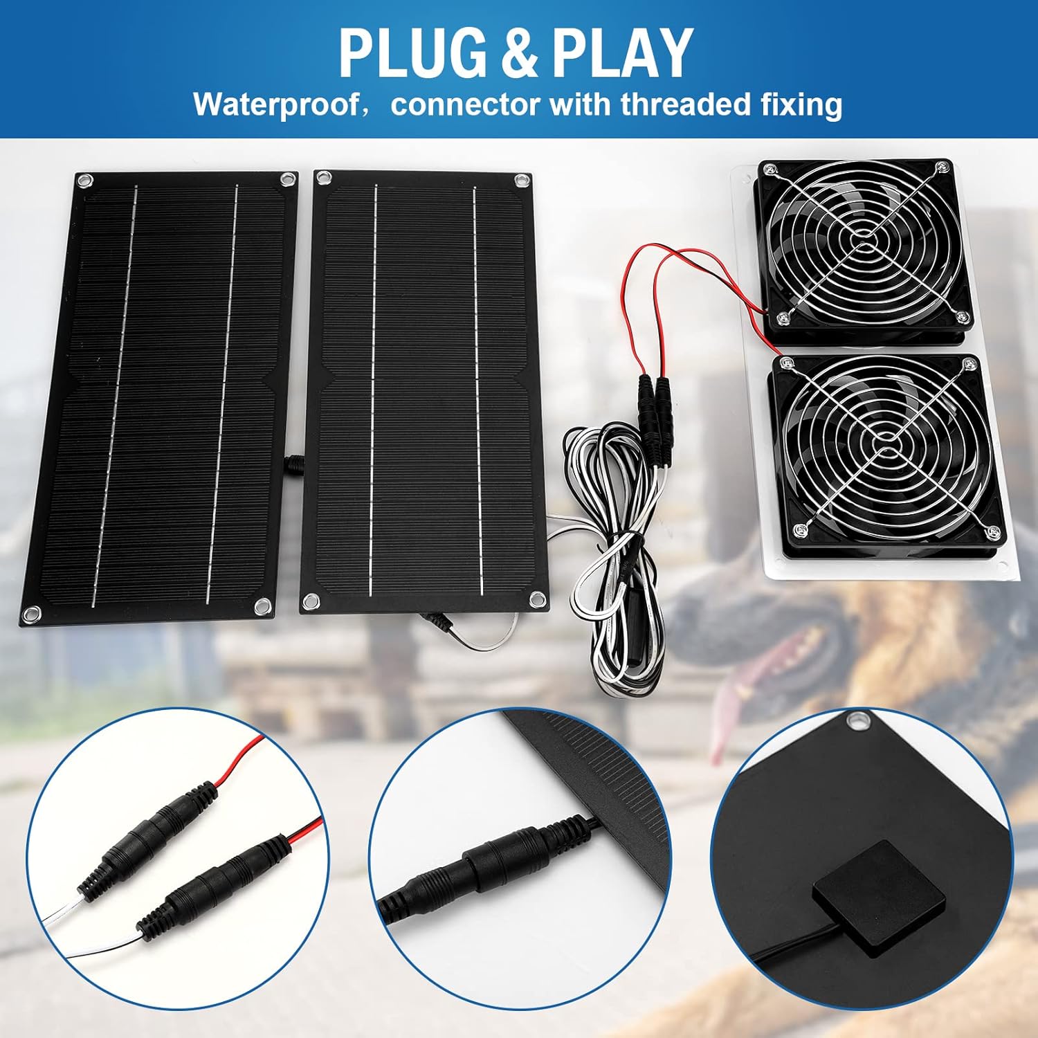 Solar Panel Fan Kit 10W 12V Solar Powered Dual Fan Waterproof Solar Exhaust Fan Outdoor Portable Solar Ventilation Fan Solar Attic Fan with Cable for