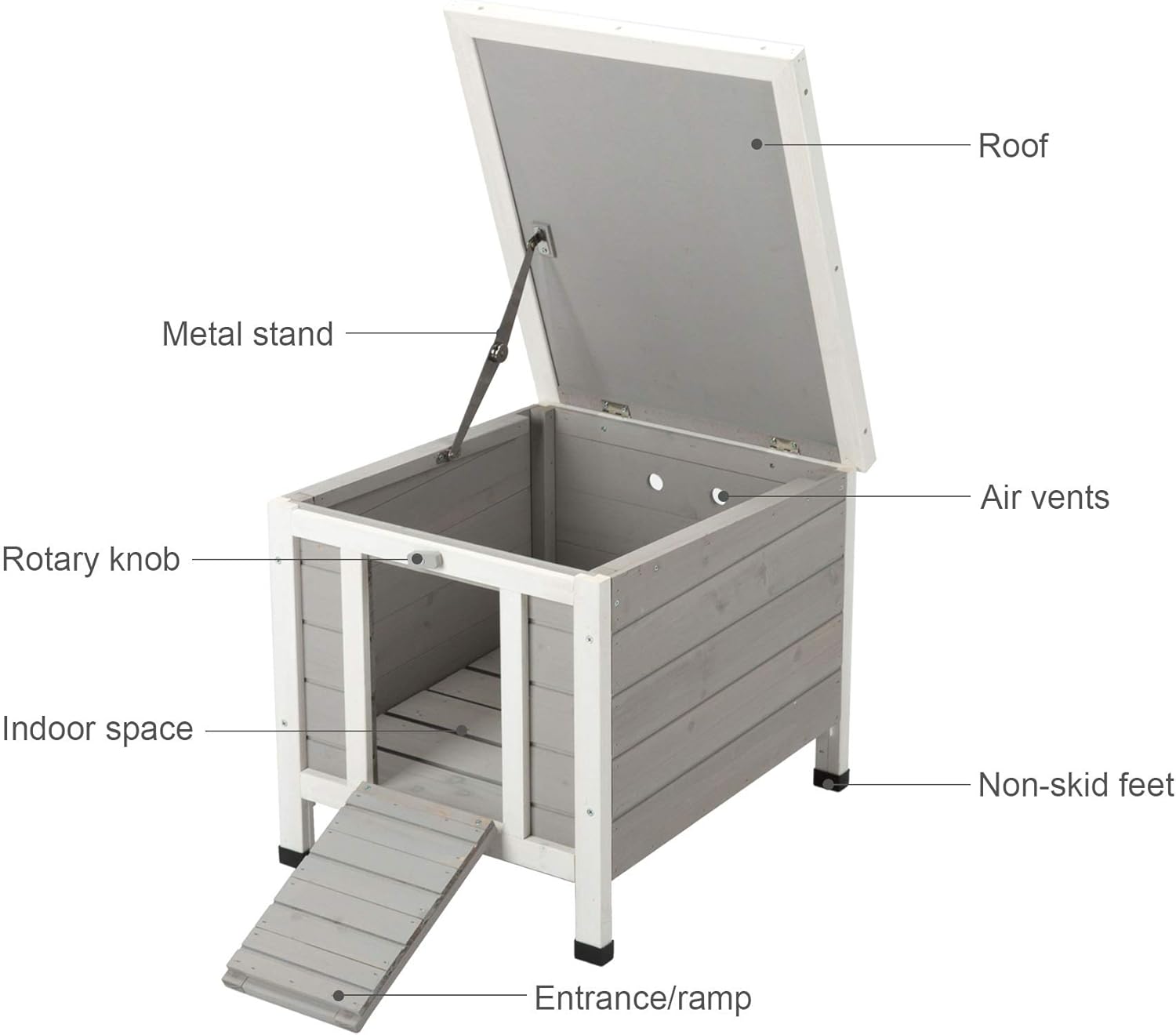 SNUGENS Topnotch Weatherproof Outdoor Wooden Bunny Rabbit Hutch Pet Cage Cat Shelter in White