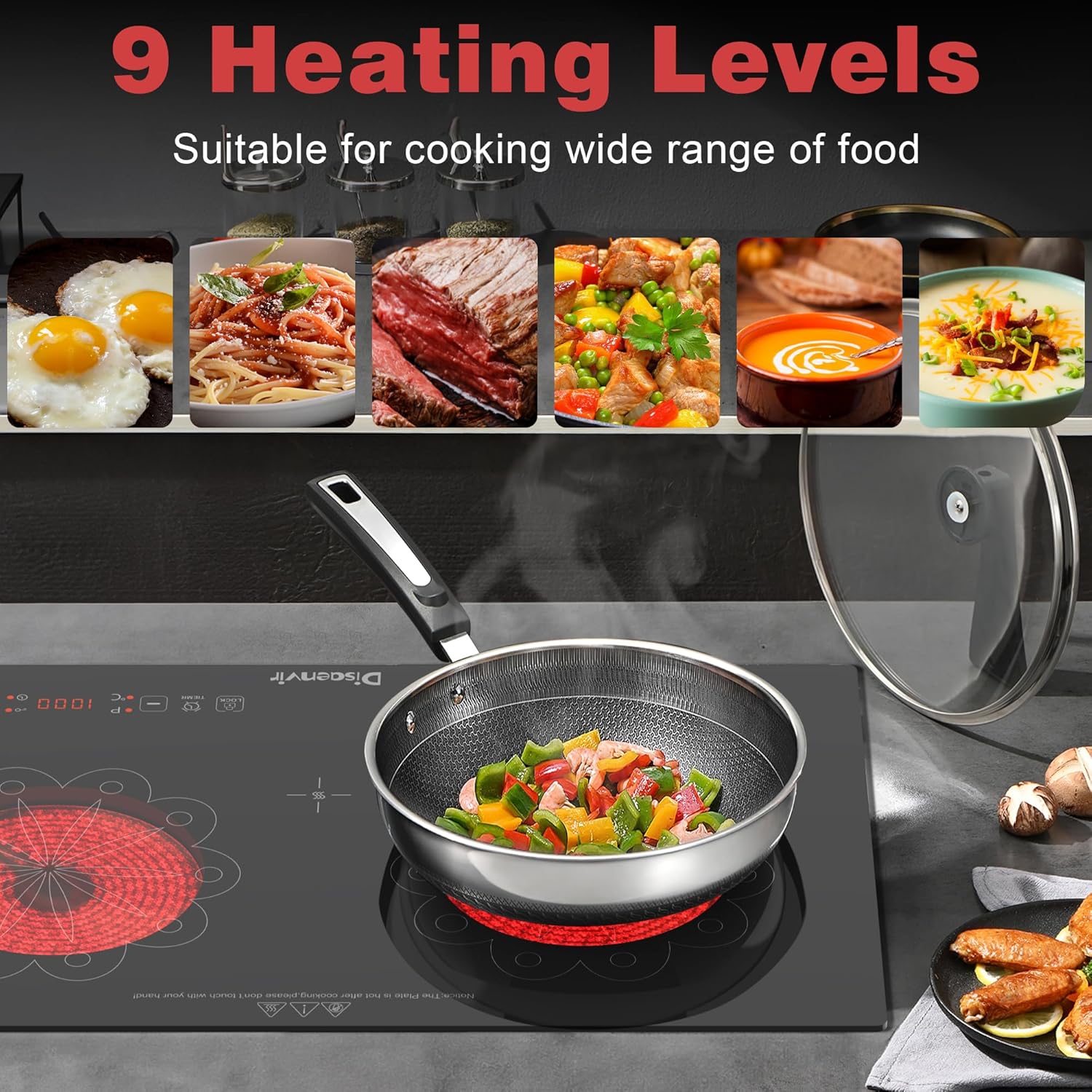 2 Burner Electric Cooktop - 24 Inch Elecric Stovetop Built-in and Countertop, Portable Double Burner Ceramic Cook Top with Child Lock, Timer
