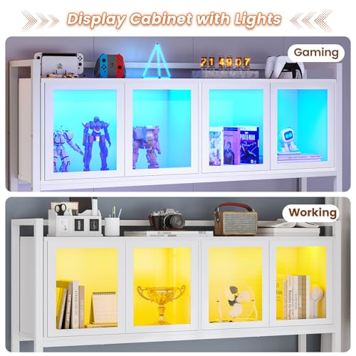 SEDETA L Shaped Gaming Desk with Drawers, L Shaped Computer Desk with Hutch and Storage Shelves, Gaming Desk with Pegboard, Led Lights