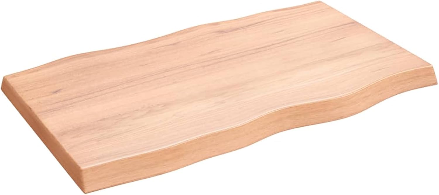 Tidyard Table Top Light Brown 39.4inx23.6inx(0.8in-2.4in) Treated Solid Wood Live Edge Replacement Tabletop, Kitchen Tabletop for Dining Tables