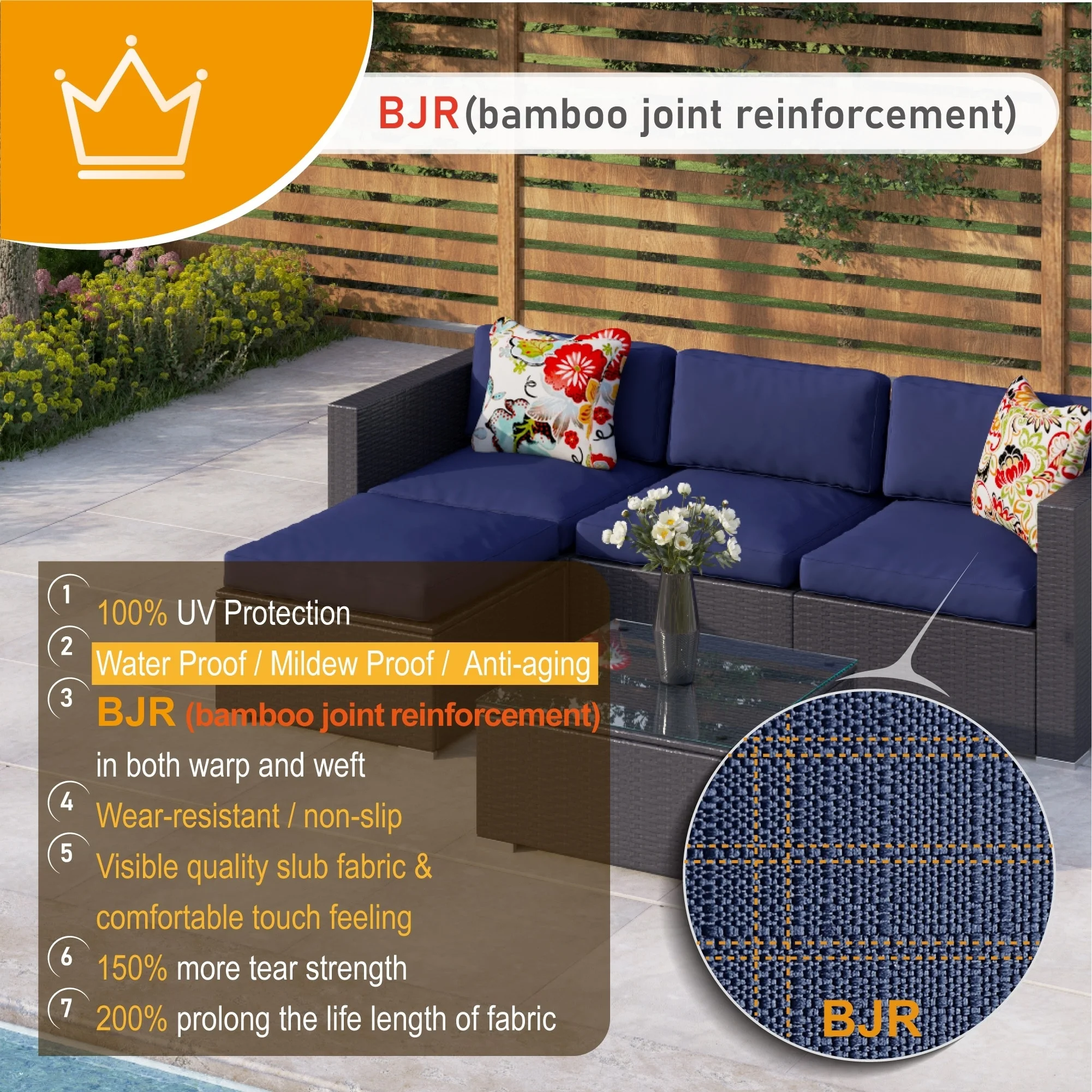 PHI VILLA 6-Piece Outdoor Sectional Sofa Rattan Patio Furniture Set Conversation Set with Tea Table, Beige
