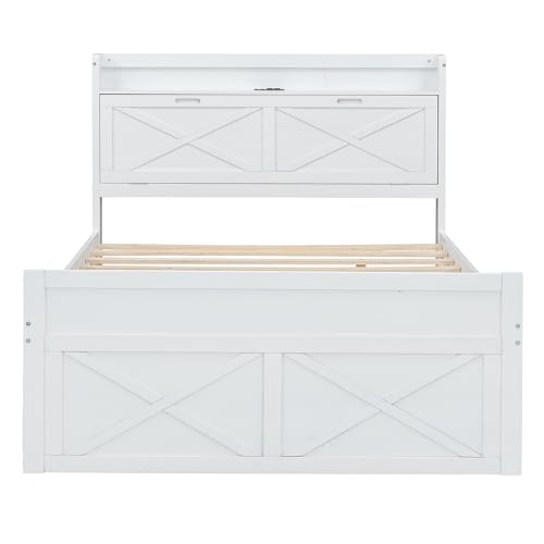 Harper & Bright Designs Twin Size Captain Platform Bed with Bookcase Headboard, Wood Twin Bed Frame with Storage Drawers and Shelves