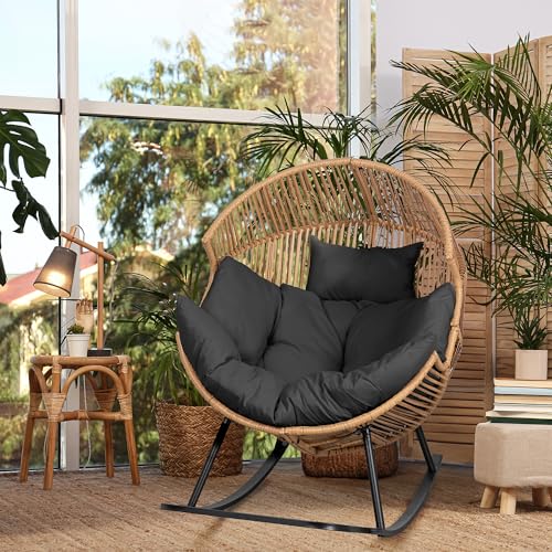 JAMFLY Egg Chair Wicker Outdoor Chairs, Oversized Patio Chair Oversized Lounger Chair with Cushion for Indoor Living Room, Bedroom