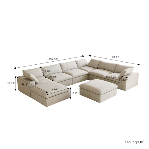 160.6" Cloud Couch Modular Sectional Sofa for Livingroom,Oversized Convertible Sofa with Storage Ottomans,6 Seat Wide Couches