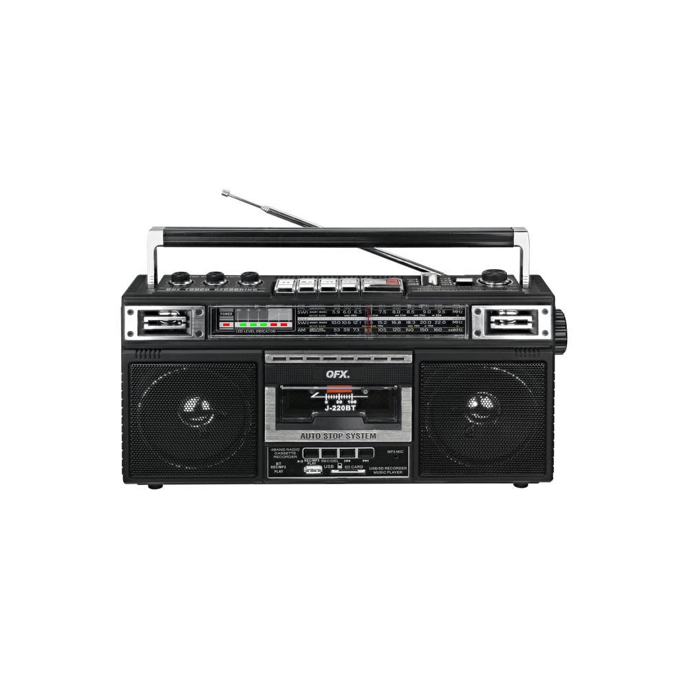 Qfx Retro Boombox Bluetooth Speaker with Cassette Player and MP3 CONVERTER, Am/fm Radio with Headphone Input and Handle, Black J