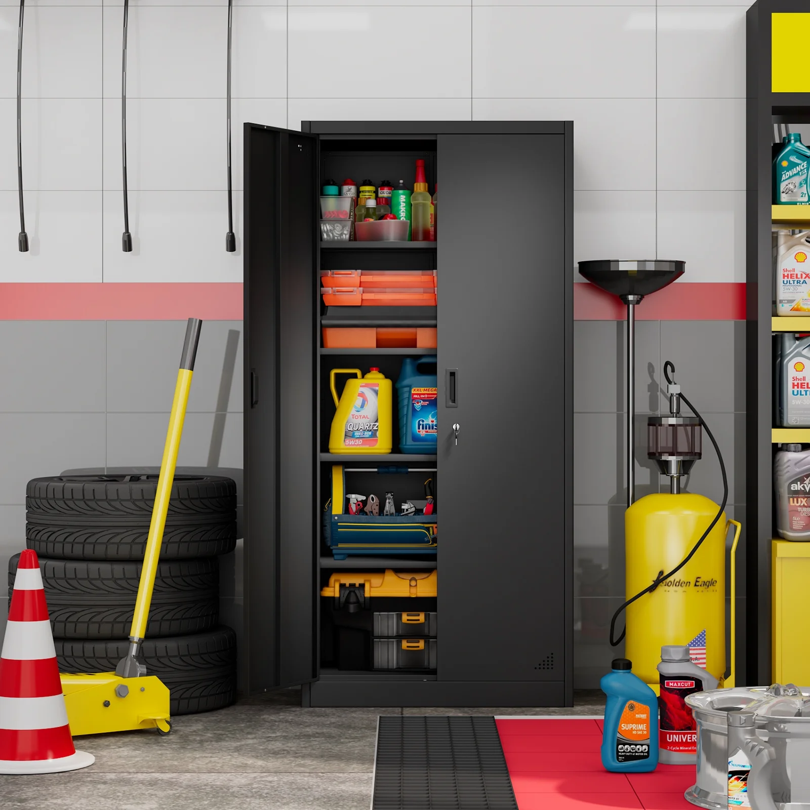 Metal Storage Cabinet Tall Locking Tool Cainets With Doors and Adjustable Shelves Garage Cabinets And Storage System for Garage Office Home Kitchen