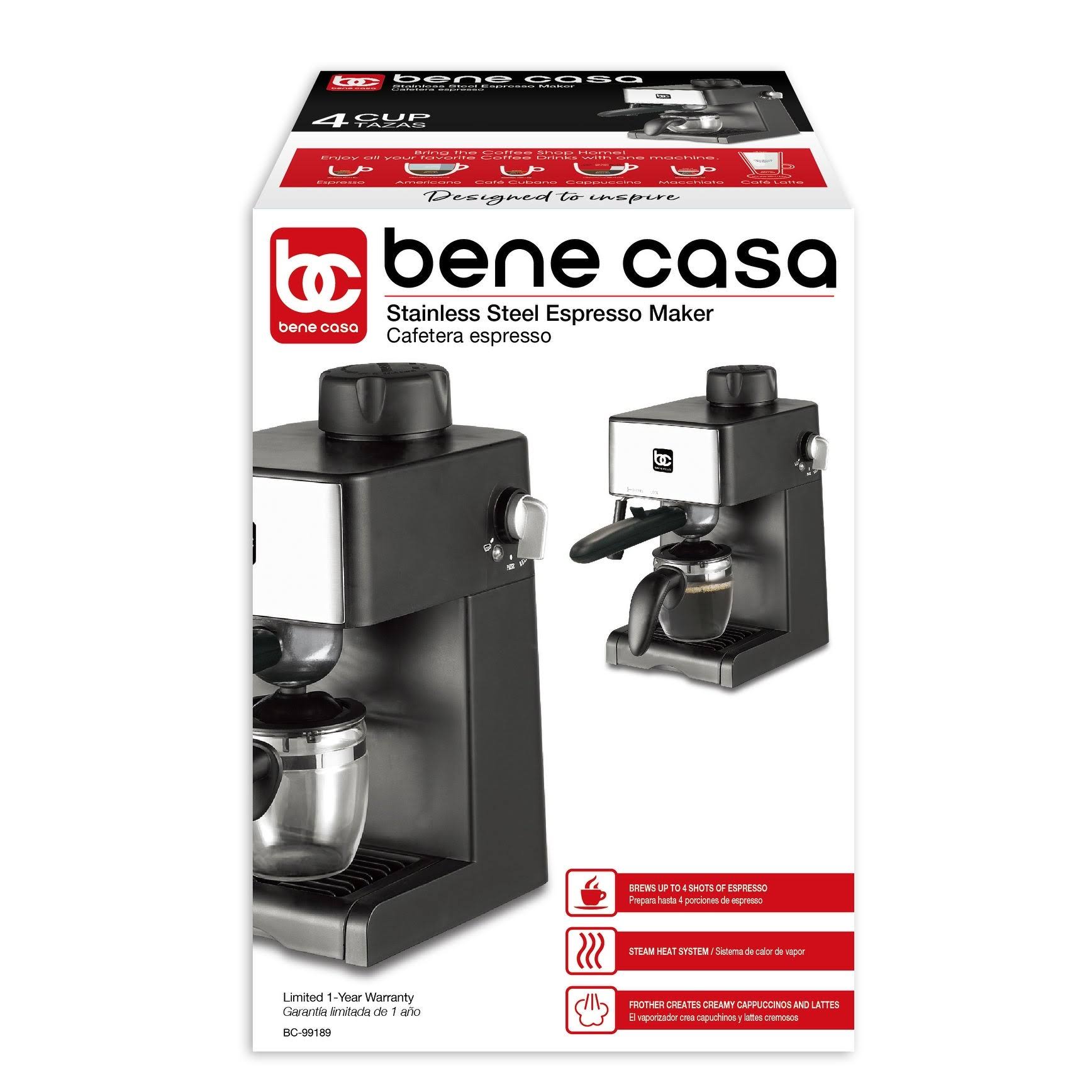 Bene Casa BC-99189 Espresso Maker, 4-Cup