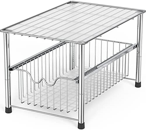 Deco Brothers Stackable Under Sink Organizer with Sliding Basket, Chrome