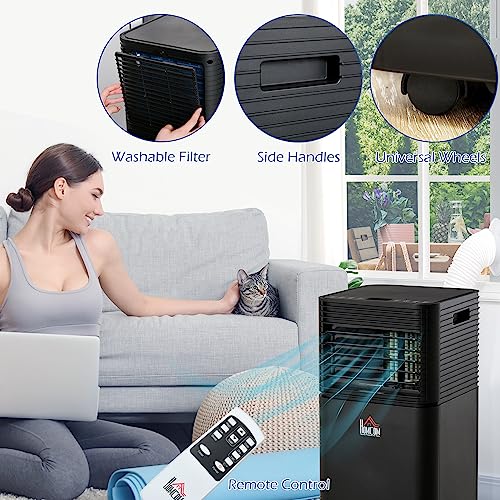 HOMCOM Portable Air Conditioner, 4-in-1 Mobile AC Unit with Dehumidifier, Cooling Fan, Sleep, Remote, 24H Timer, Auto Off, Window Installation Kit