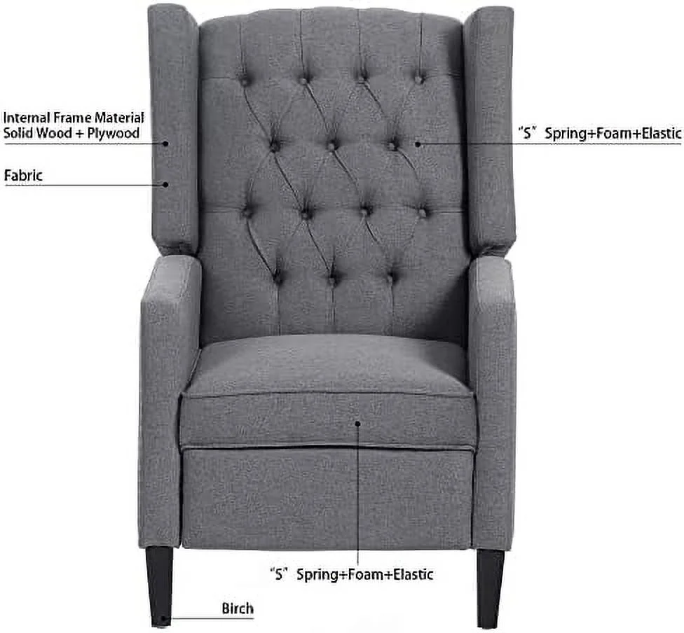 TJUNBOLIFE Pushback Recliner Chair Comfy Wingback Recliner Sofa Chair with Adjustable Backrest Tufted Fabric Accent Armchair with Vintage Rivets Trim