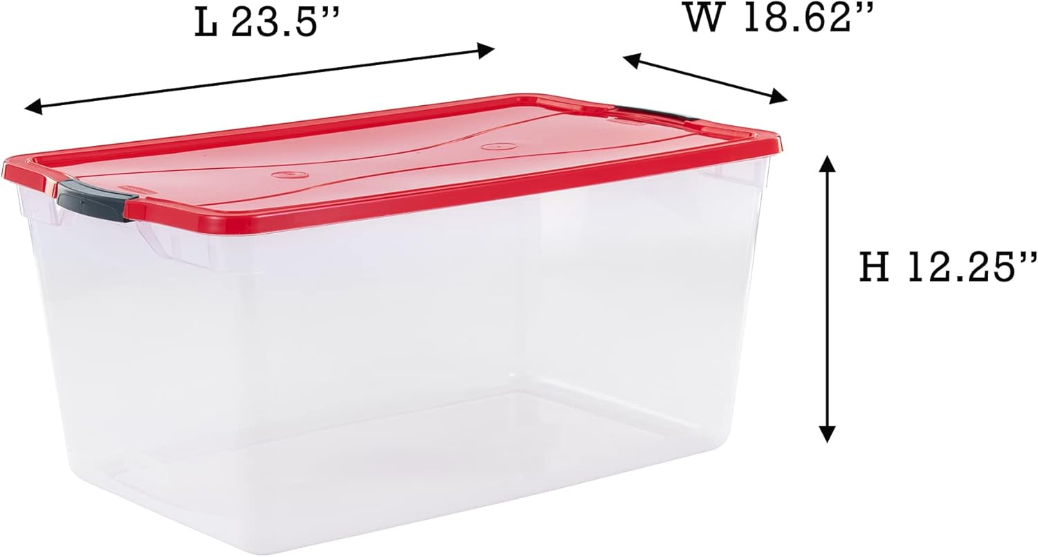 Rubbermaid Cleverstore Clear 71 QT Pack of 4 Holiday Storage Containers, Great for Holiday Decorations, Stackable, Large Capacity