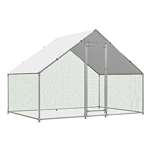 Large Metal Chicken Coop Walk-in Poultry Cage with Water-Resident and Anti-UV Cover Duck Rabbit Cat House Outdoor Chicken Run Pen with Spire Shaped