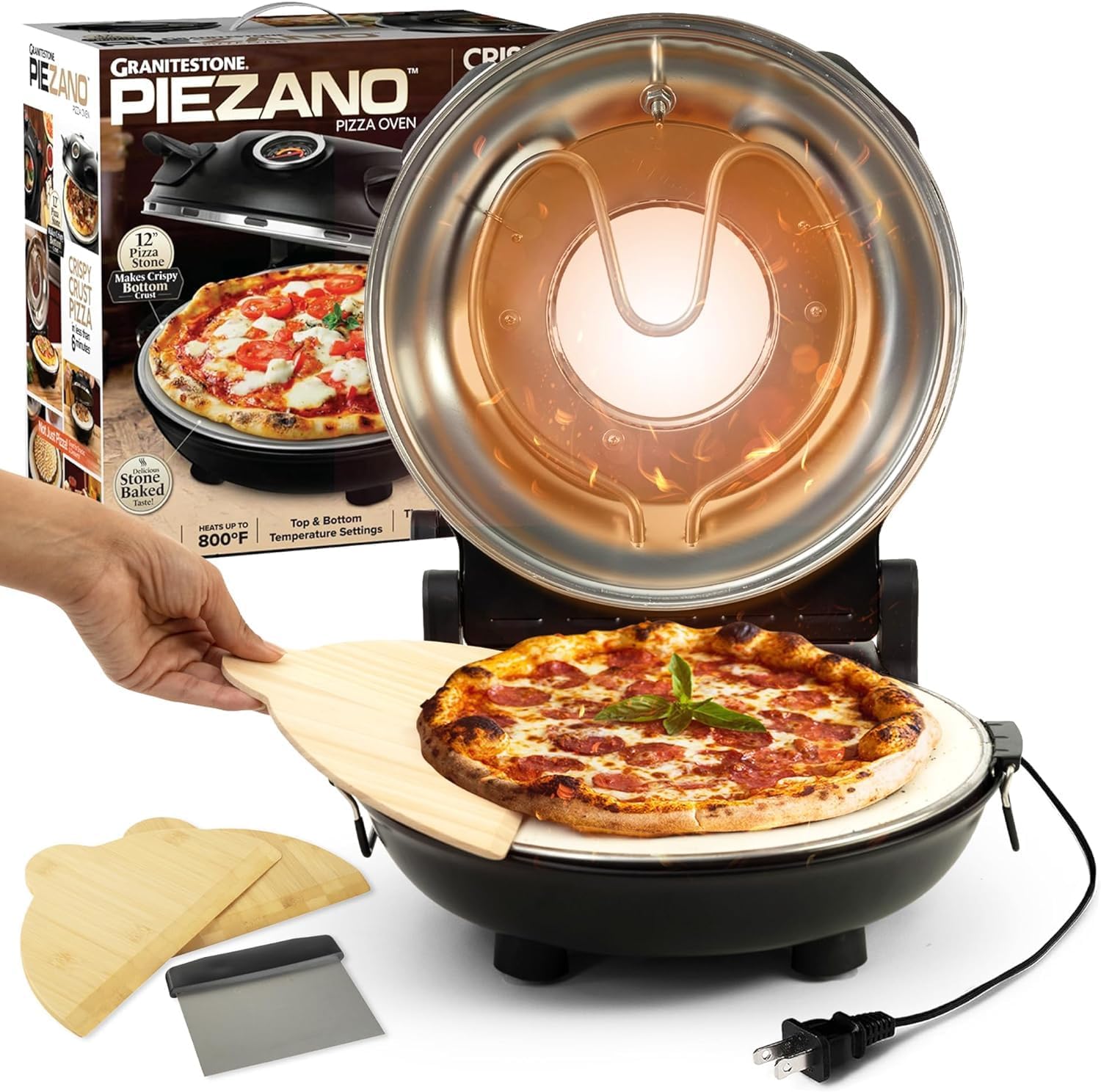 PIEZANO Crispy Crust Pizza Oven by Granitestone – Electric Pizza Oven Indoor Portable, 12 Inch Indoor Pizza Oven Countertop