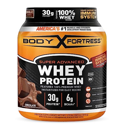 Body Fortress 100% Whey, Premium Protein Powder, Chocolate, 1.78lbs (Packaging May Vary) & 100% Whey, Premium Protein Powder, Strawberry