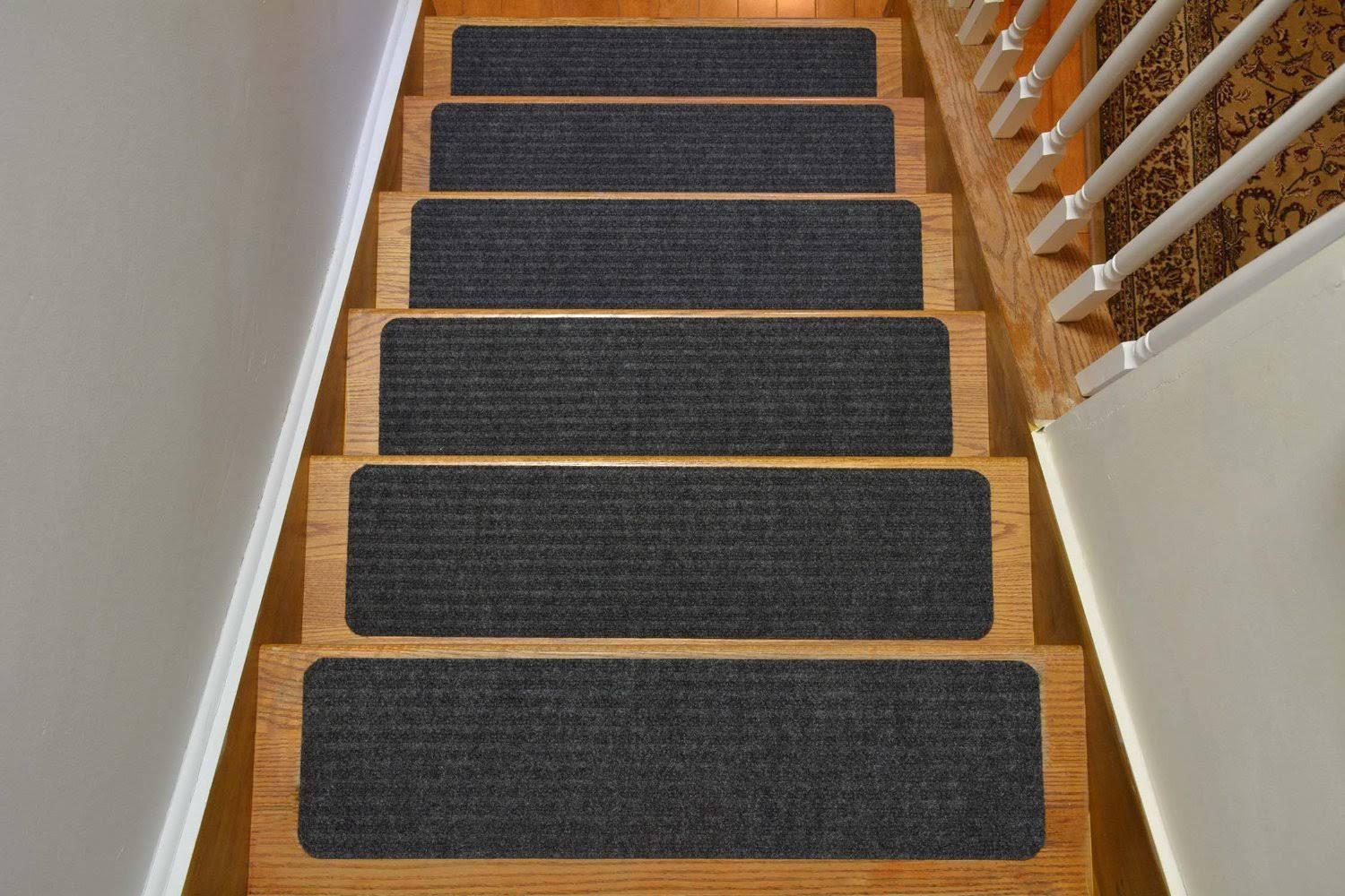 Stair Treads Collection Indoor Skid Slip Resistant Carpet Stair Tread Treads (Dark Grey, Set of 13 (8 in x 30 in))
