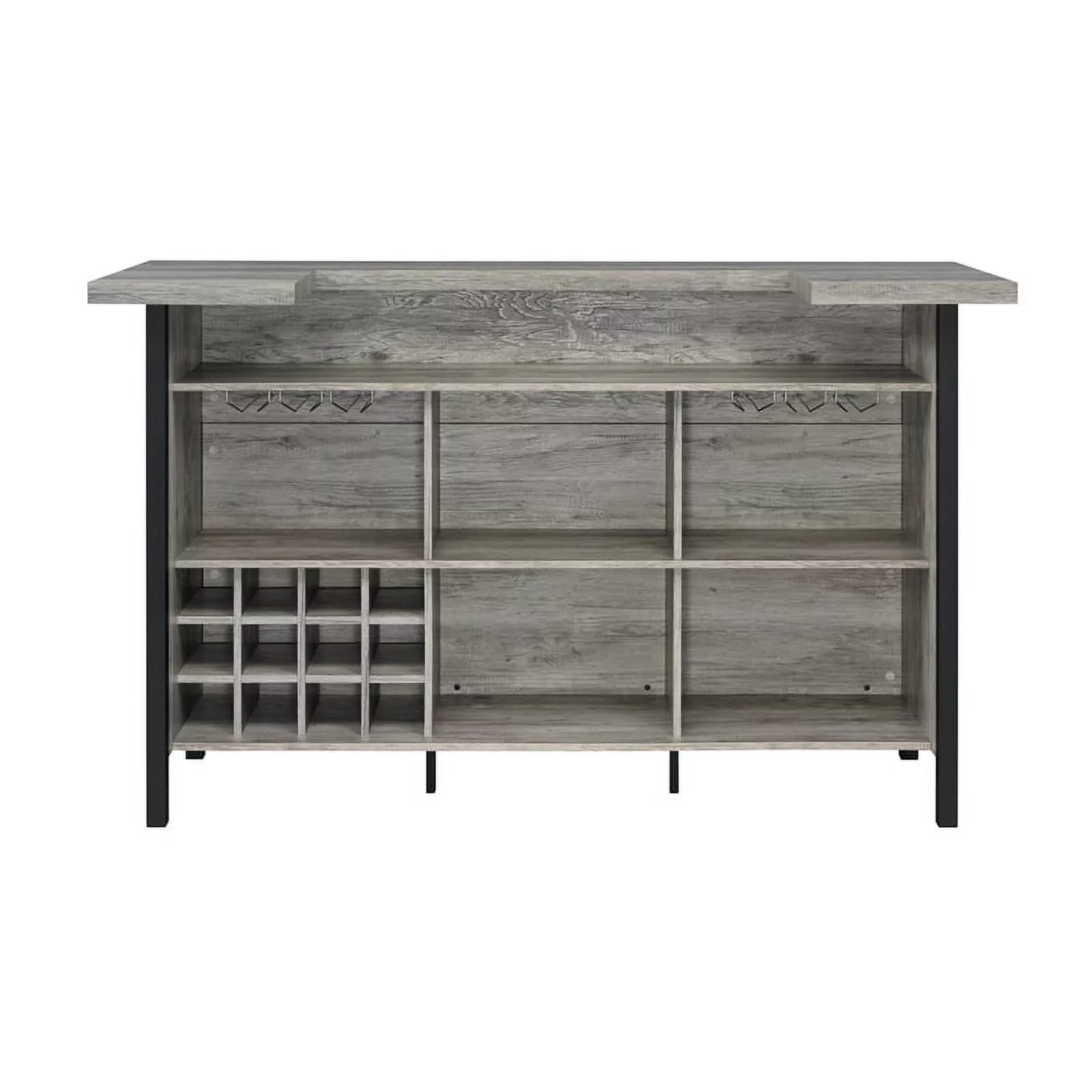 Pemberly Row 70.75"W Modern Wood Bar Unit in Gray Driftwood/Black