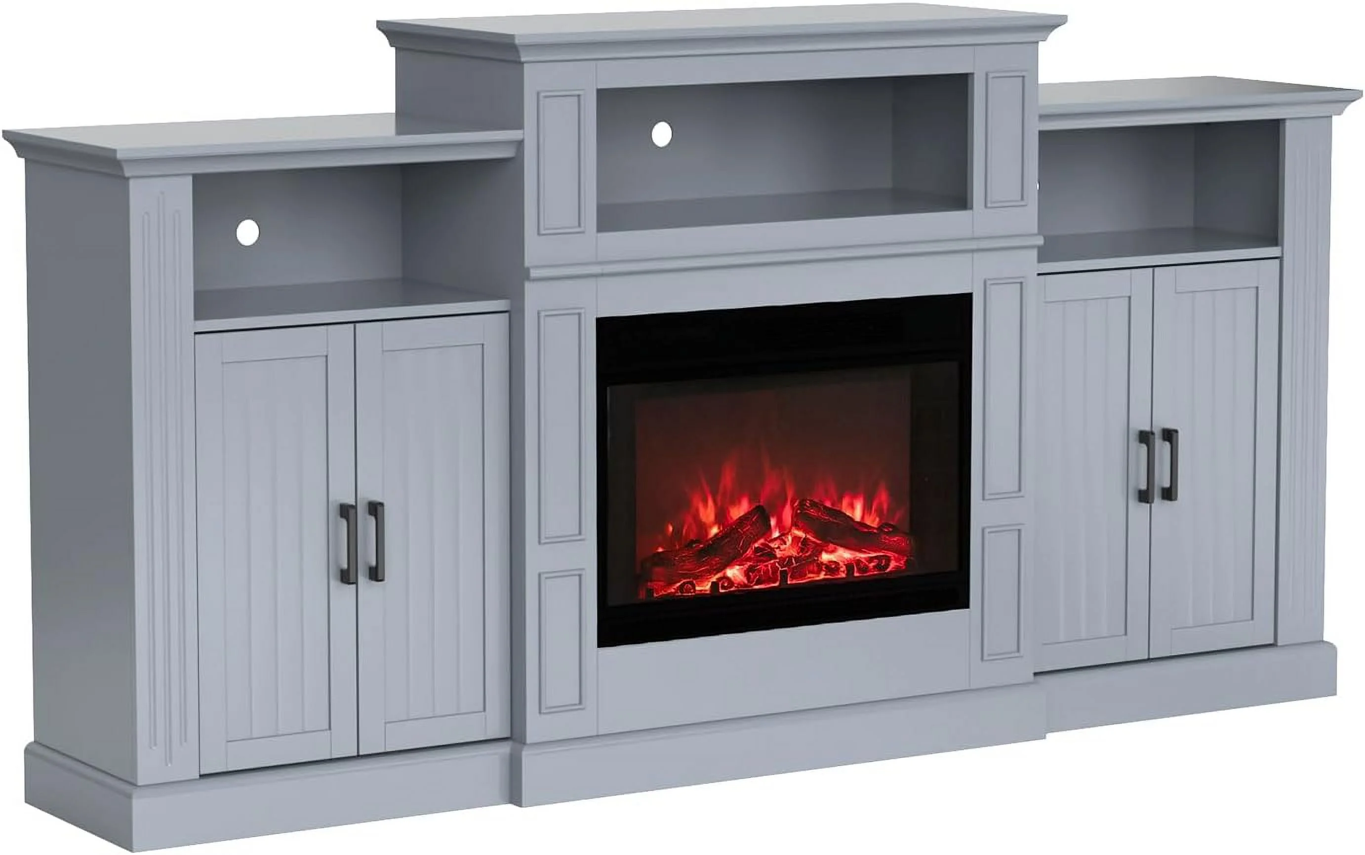 VINGLI Electric Fireplace with Mantel, 79 inches Fireplace TV Stand Media Console Entertainment Center, Gray