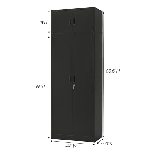 Metal Storage Cabinet, 72" H x 36" W x 18" D Locking Cabinet with Adjustable Shelves, Steel Storage Cabinets for Garage, Home, Office, Pantry (White)