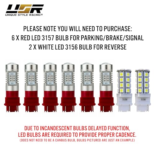 USR 96-04 Mustang V6/GT Plug and Play Tail Light Wire Harness for Sequential Signal + Total of 8 Cabnus LED Bulbs for Red Brake + White Reverse (Left