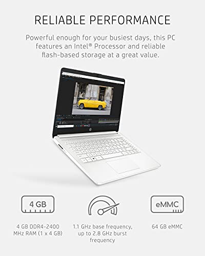 HP 14 Laptop, Intel Celeron N4020, 4 GB RAM, 64 GB Storage, 14-inch Micro-edge HD Display, Windows 11 Home, Thin & Portable, 4K Graphics
