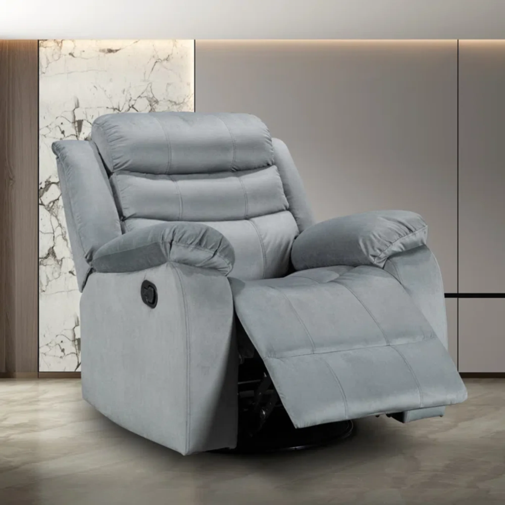Recliner Rocking Chair With 360 Degree Swivel Ergonomic Lounge Rock Chair Classic Single Sofa Living Room Chair Home Theater Seat in Gray Valvet Color