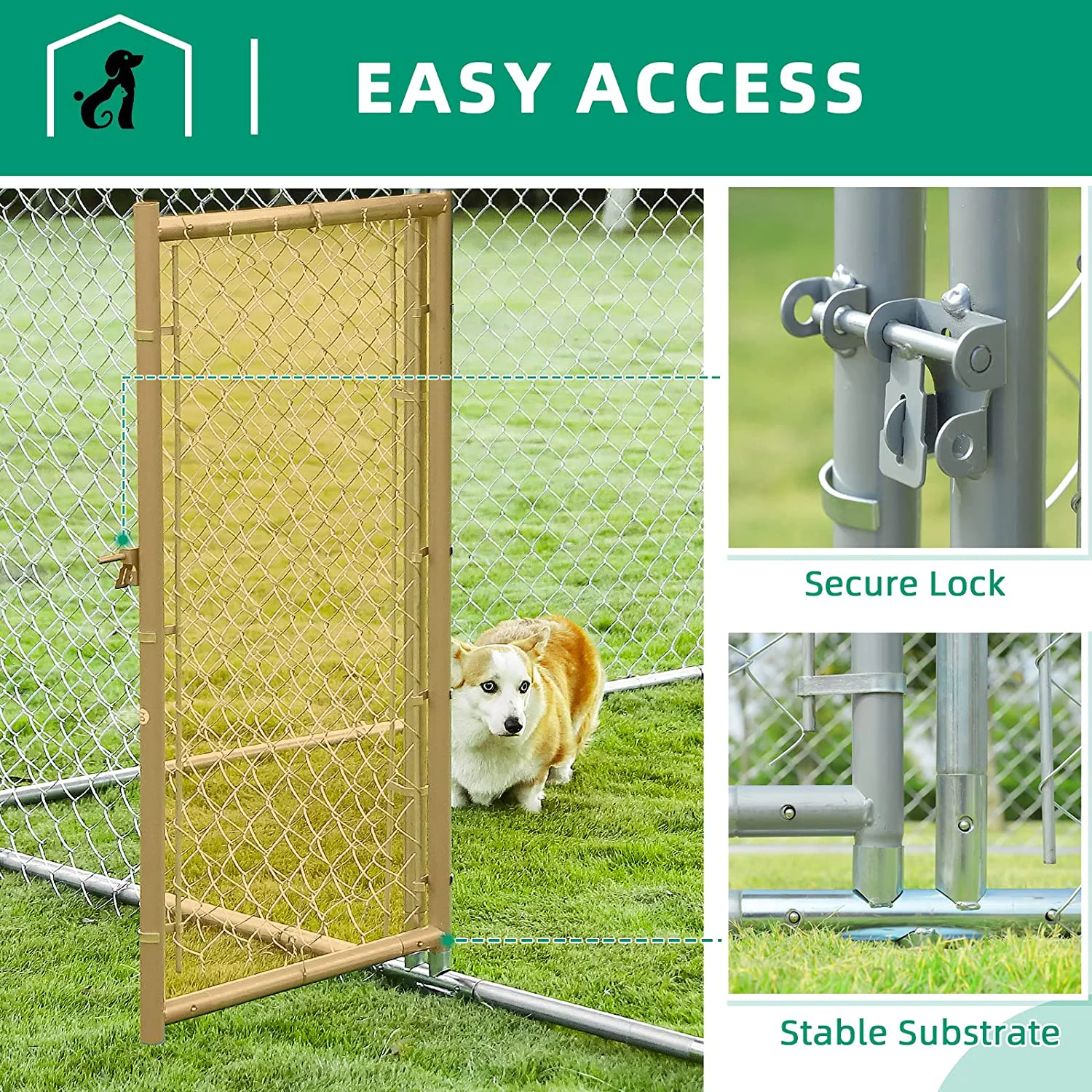 VIVIJASON Outdoor Large Dog Kennel Heavy Duty Fence Dog Cage with Galvanized Chain Link