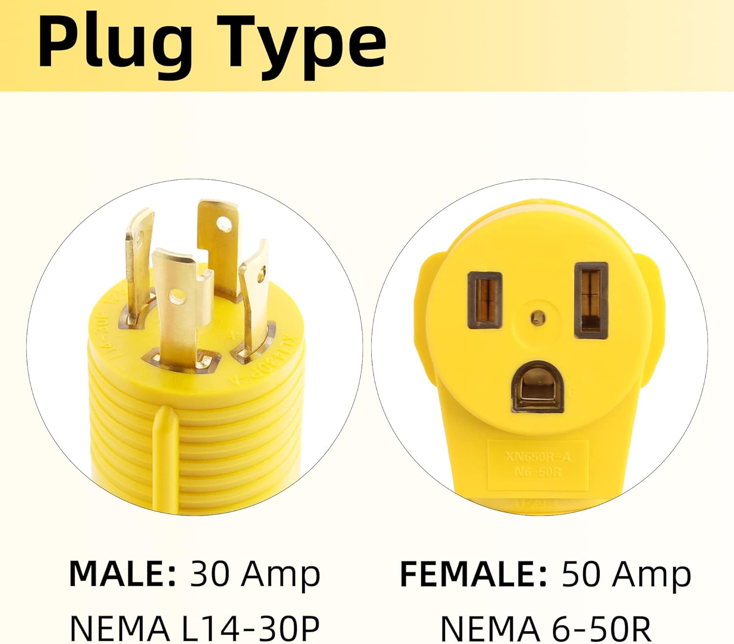 Flameweld RV Generator Adapter Cord - L14-30P Locking Male Plug to 14-50R Female with Handle