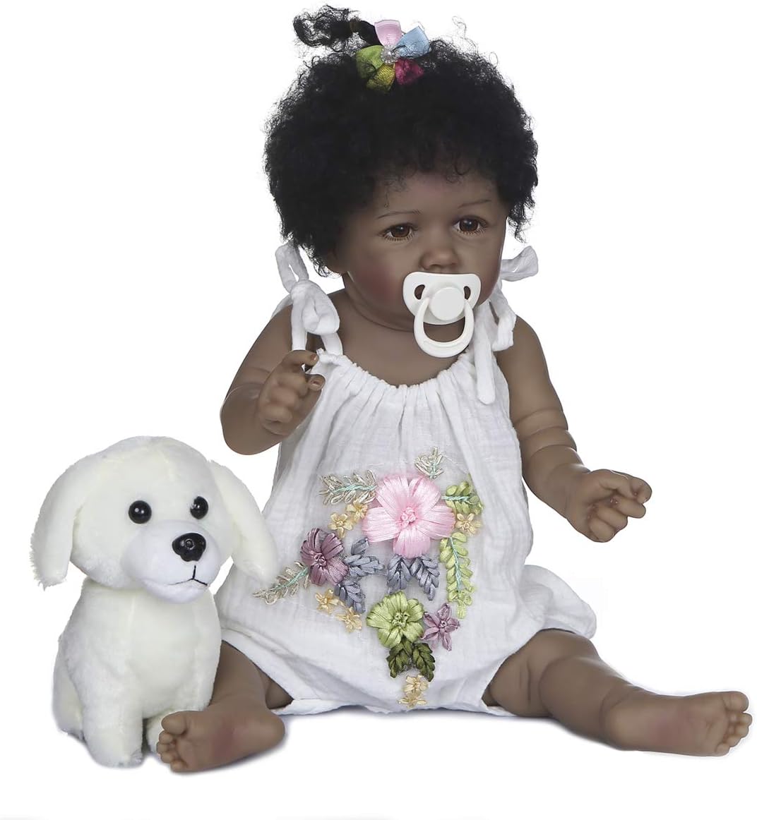 Zero Pam 22 African American Black Skin Reborn Baby Dolls Realistic Full Body Soft Silicone Vinly Waterproof Anatomically Correct Boy & Girl Toddler