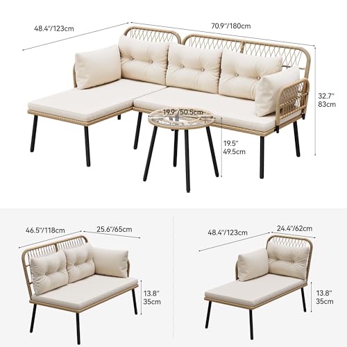 YITAHOME 4-Piece Patio Furniture Wicker Outdoor Bistro Set, All-Weather Rattan Conversation Loveseat Chairs for Backyard