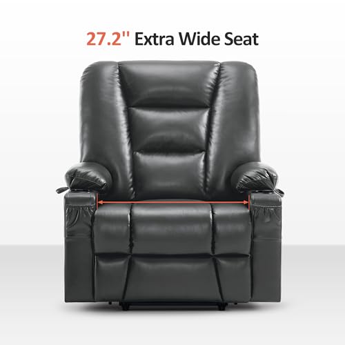 MCombo Small Power Lift Recliner Chair with Massage and Heat for Petite People, Cup Holders, USB Ports, Side Pockets, Faux Leather 7569 (Small
