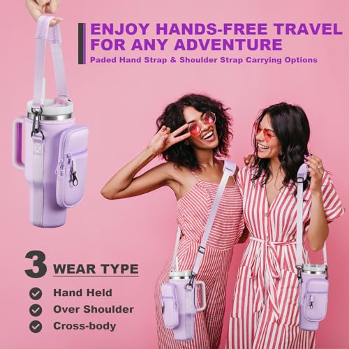 Water Bottle Carrier Bag with Phone Pocket for Stanley 40 & 30 oz Tumbler with Handle