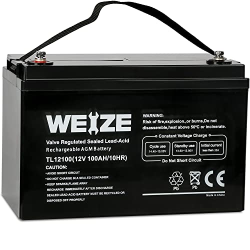 Weize Deep Cycle AGM 12 Volt 100Ah Battery, Maintenance-Free, 3% Self-Discharge Rate, 1150A Max Discharge Current, Perfect for RV, Solar