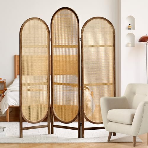 Room Divider 4 Panel, Folding Privacy Screen, Foldable Wood Divider Room Dec, Rattan Room Divider, Portable Partition Screen
