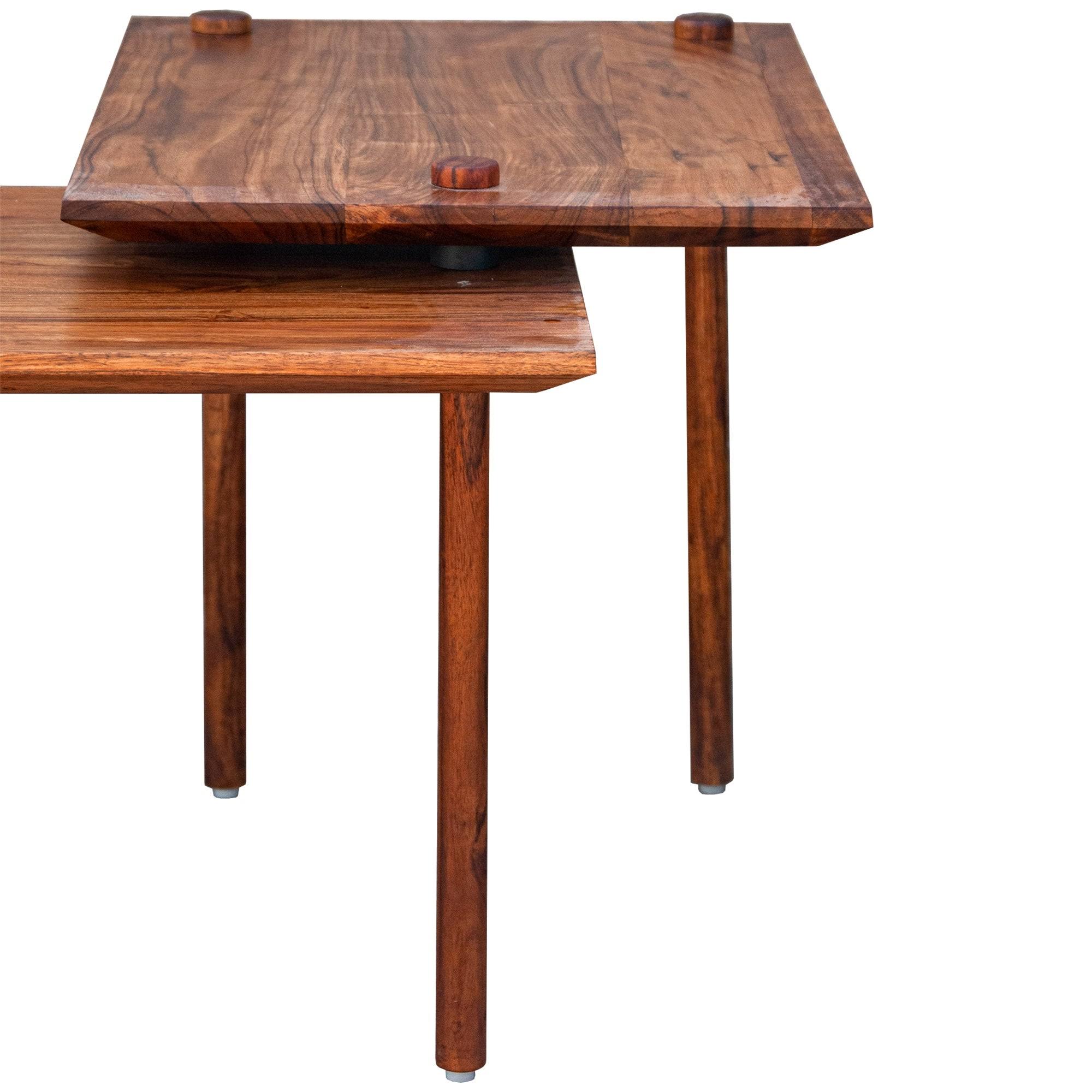 Solid Wood End Table with Pull Out Extension and Grain Details, Dark Brown ,Saltoro Sherpi