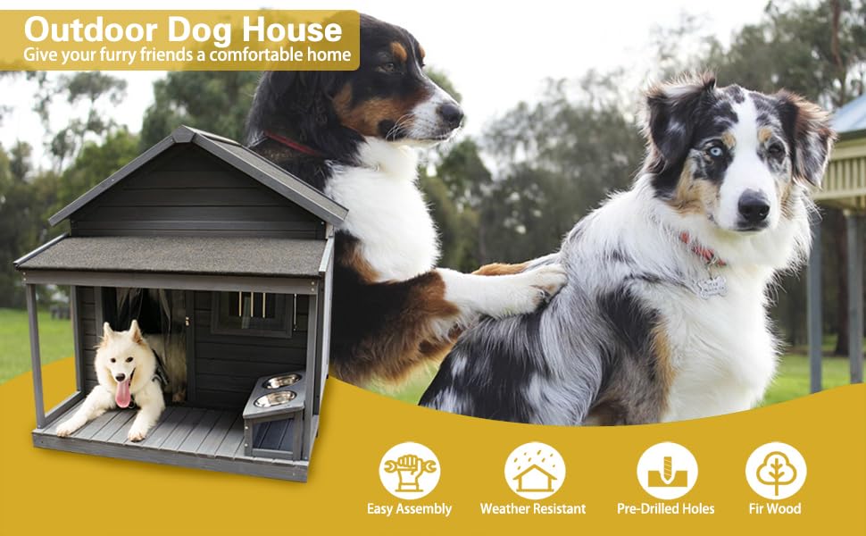 Outdoor Wooden Dog House,Waterproof Kennel with Deck and Sloped Roof,High Stability Pet Dog Cage for Small/Medium Puppy