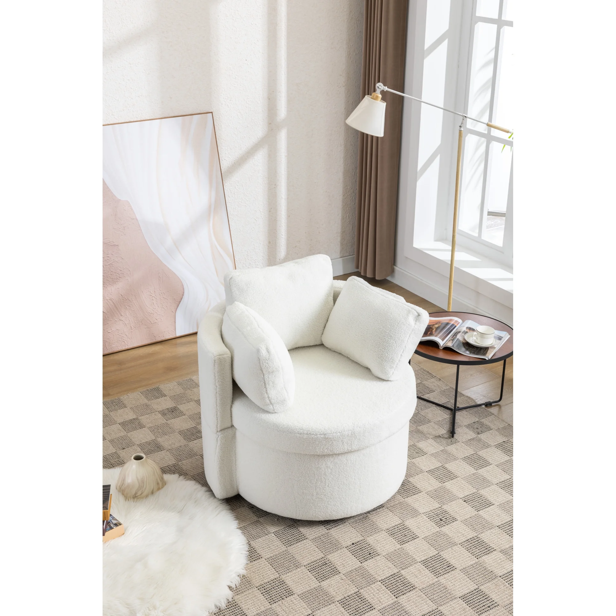 Swivel And Storage Chair For Living Room,Ivory