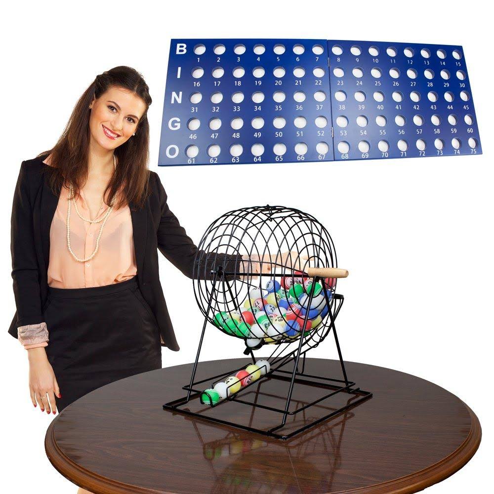Professional Bingo Set W- 19x22 Cage, 1.5x22 Balls, u0026 Wood Board