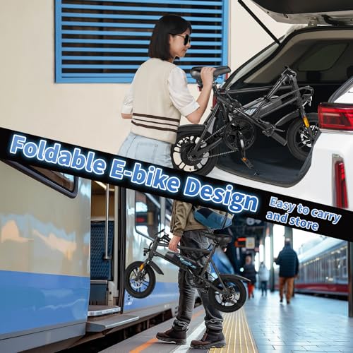 Winado Electric Bike for Adults, 14" Folding Electric Bicycle 450W Motor with Dual Disc Brakes, Max Range 25Miles(Pedal-Assist) & Speed 15.5MPH