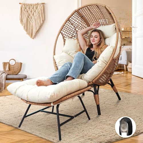 NICESOUL Egg Chair Indoor Outdoor, Large Egg Lounge Chair w/Ottoman, Oversized Comfy Cushioned Brid Cage Seat 440lbs