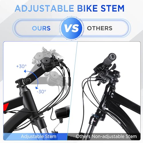 Electric Bike for Adults, 26'' 1000W Peak Ebike, Up to 50 Miles 21.7MPH Electric Mountain Bike with 48V 374.4WH Removable Battery, Adjustable Stem