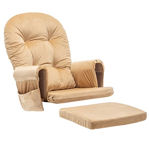 Paddie Glider Rocker Replacement Cushions Velvet with Storage, Rocking Chair Cushion Set with Ties, 5PCS, Royal Blue
