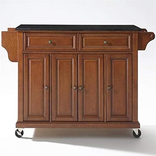 Pemberly Row Solid Black Granite Top Kitchen Cart in Classic Cherry